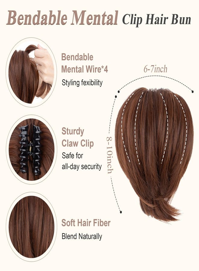 SEGO Claw Clip Short Ponytail Extension Messy Bun Hair Piece With 4 Bendable Metals DIY Synthetic Fake Hair Bun For Women 8 Inch #30H33A Copper Brown/Dark Auburn - Image 2